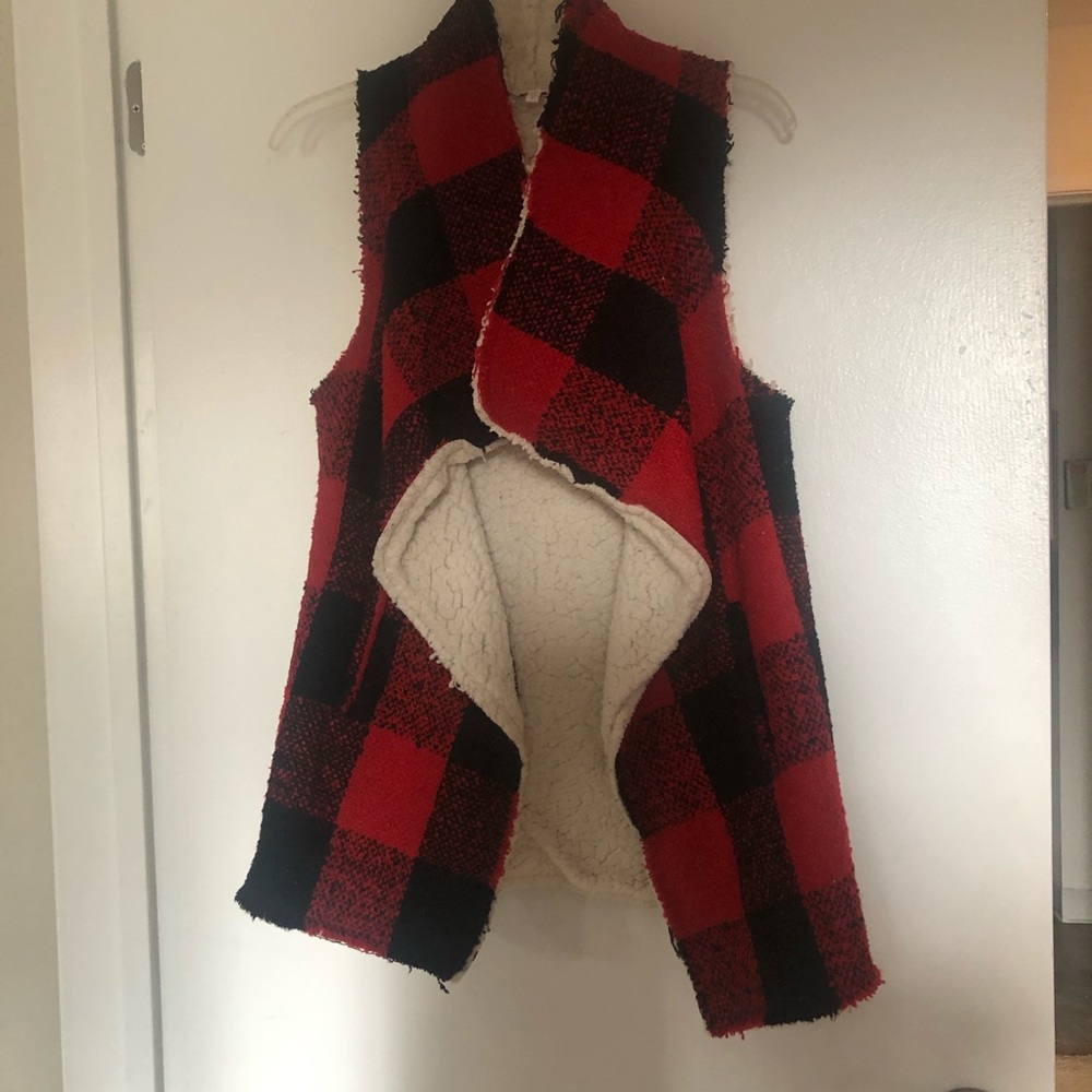 VICI buffalo check sherpa vest